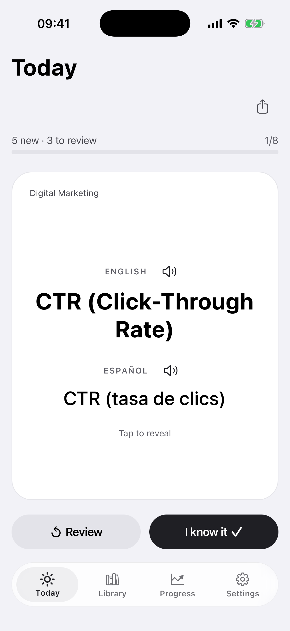 The Today screen with the "CTR (Click-Through Rate)" card