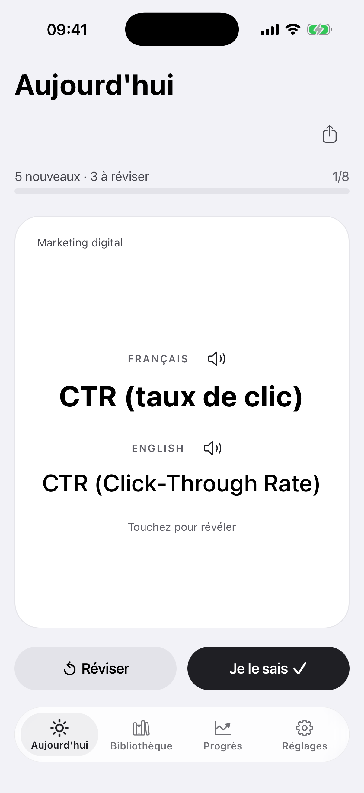 L'écran « Aujourd'hui » avec la carte « CTR (taux de clic) »