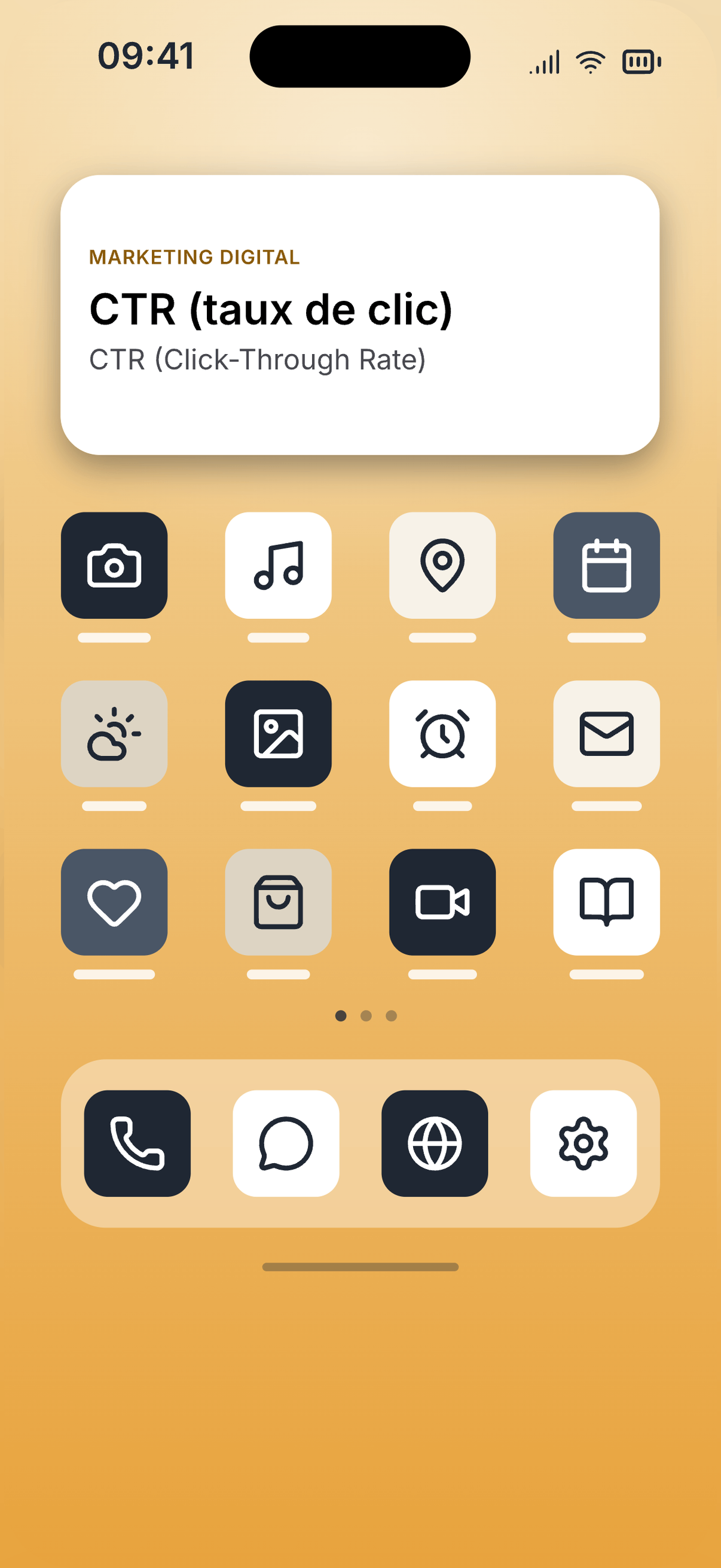 Le widget Inkling avec un terme sur l'écran d'accueil d'un iPhone