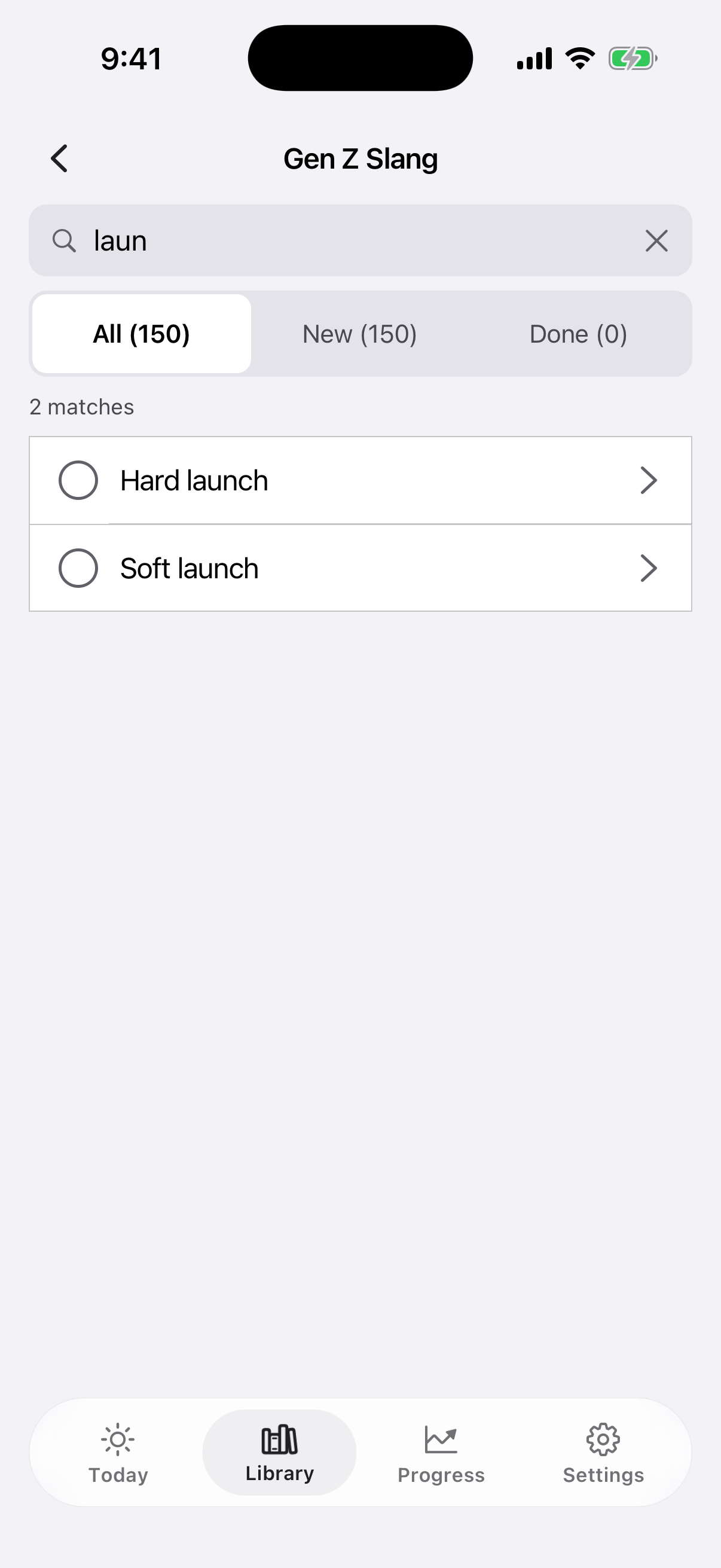 Search screen inside the deck with two cards found