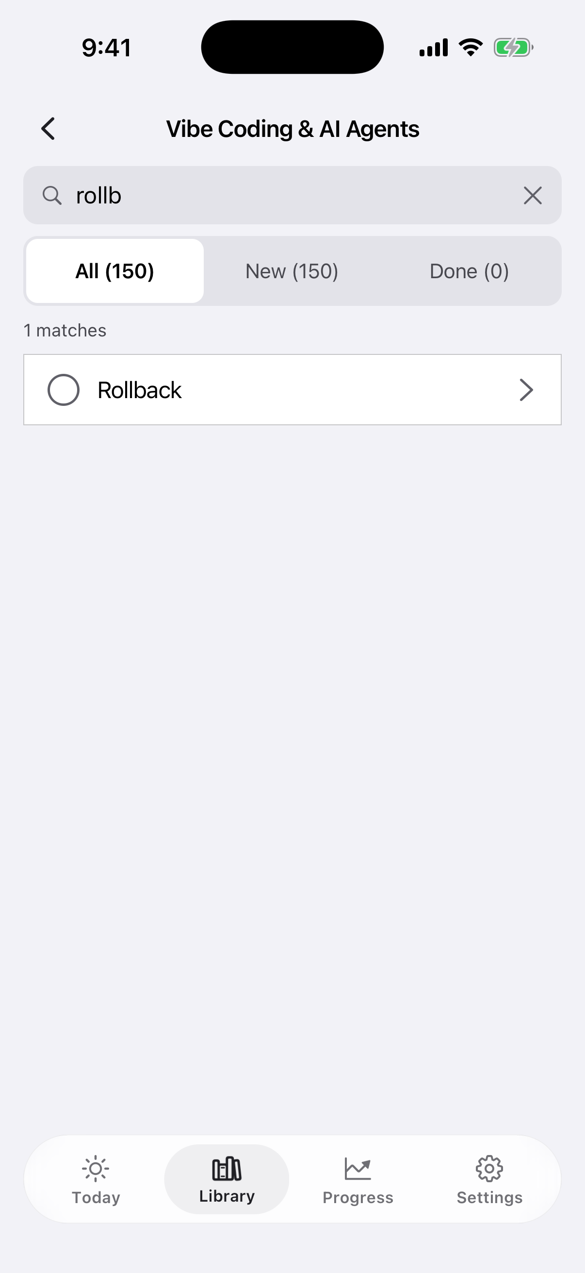 Search screen inside the deck with one card found