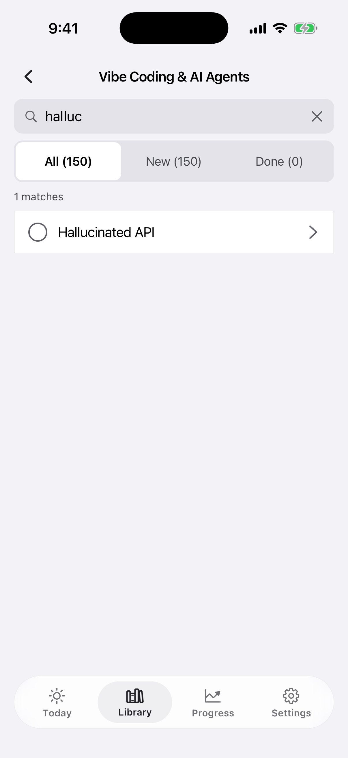 Search screen inside the deck with one card found